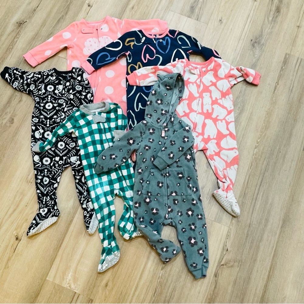LOT baby girl fleece zip up pajamas